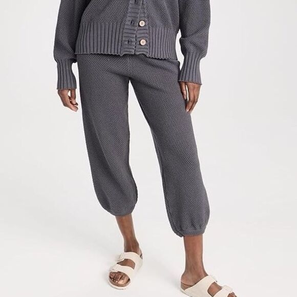 Free People Beach Charcoal Waffle Knit Hailee Cardi Cropped Joggers S - Picture 1 of 4